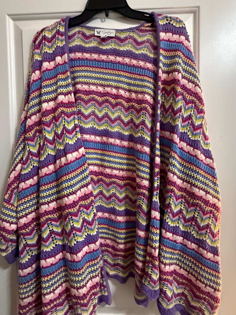 Jessica Simpson L/XL Boho Open Front Crochet Knit Cardigan